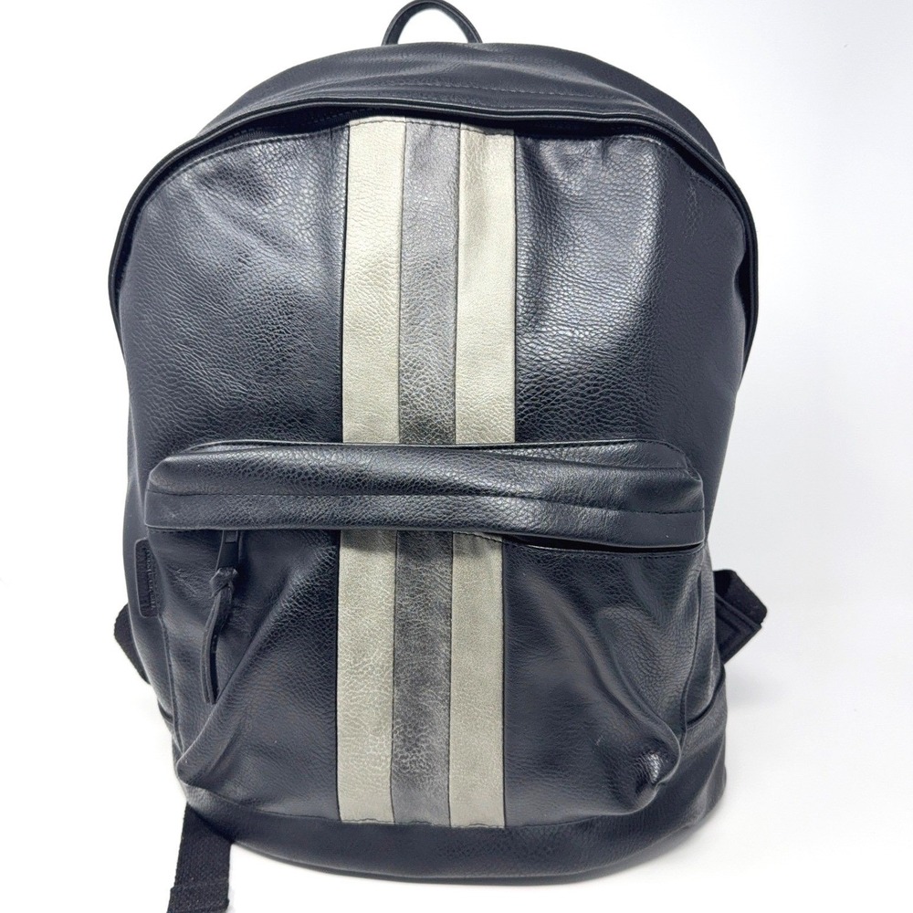 James Campbell Faux Leather Racing Stripe Backpack Padded Travel Bag Varsity